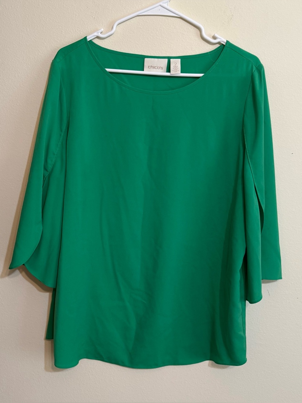 Chico's Green Flutter Sleeve Top size 2 (12/14)